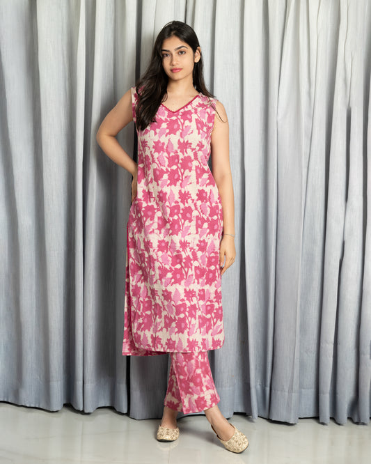 Cotton Kurtha Set with Dabbu Print - Plant-Based Hand Block Design