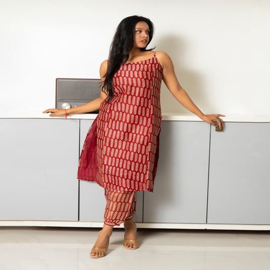 Dabbu Print Kurtha in Maheshwari Silk | Maheshwari Silk Dresses