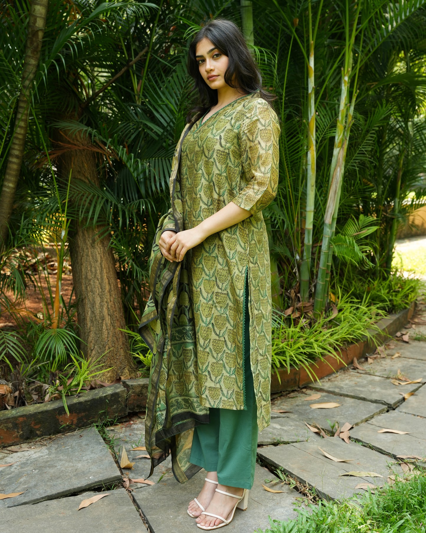 Tulips Hand-Block Printed Maheshwari Silk Kurtha | Traditional Indian Clothing | Ethnic Fashion for Women