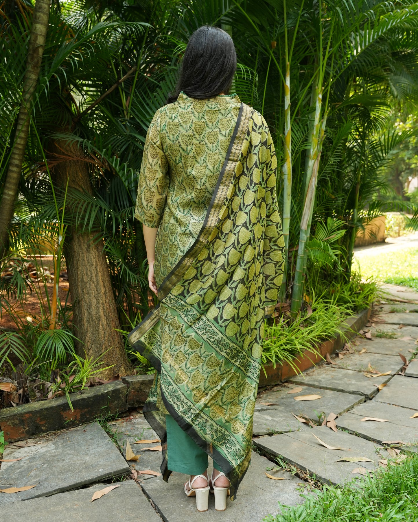 Tulips Hand-Block Printed Maheshwari Silk Kurtha | Traditional Indian Clothing | Ethnic Fashion for Women