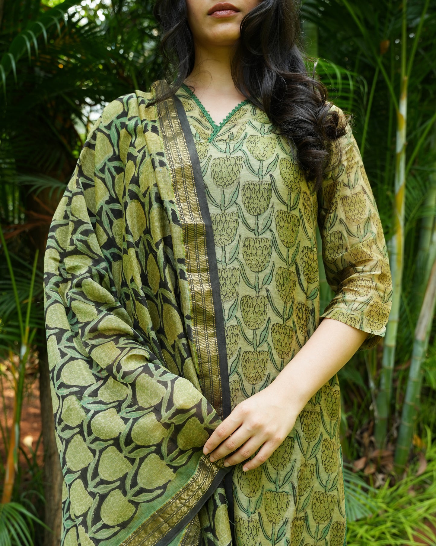 Tulips Hand-Block Printed Maheshwari Silk Kurtha | Traditional Indian Clothing | Ethnic Fashion for Women