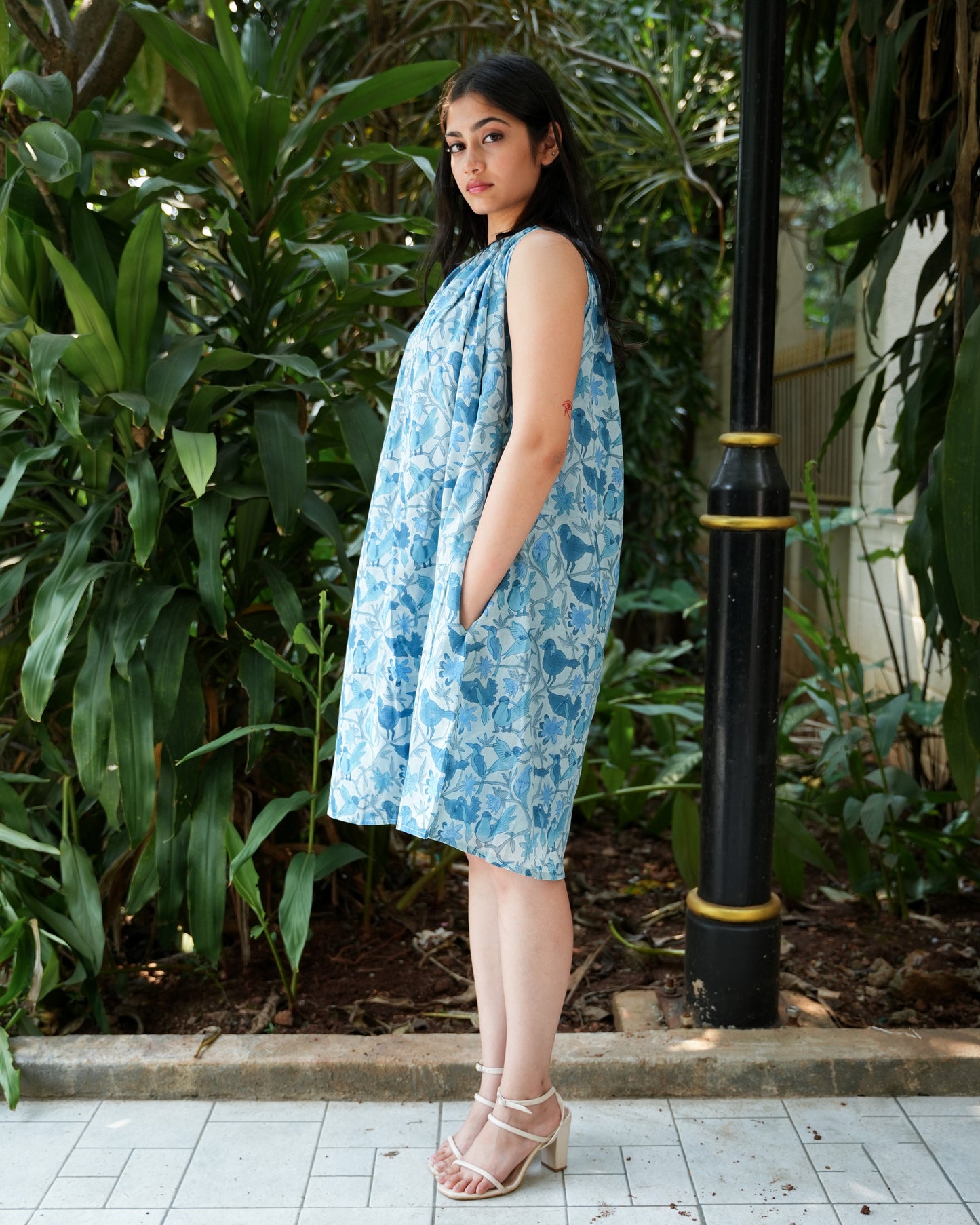 Bird Print Dress in Soft Cotton